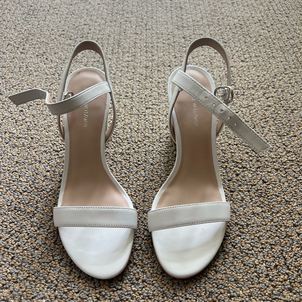 Stuart Weitzman Dancer 75 Block Heels - White Nappa Leather